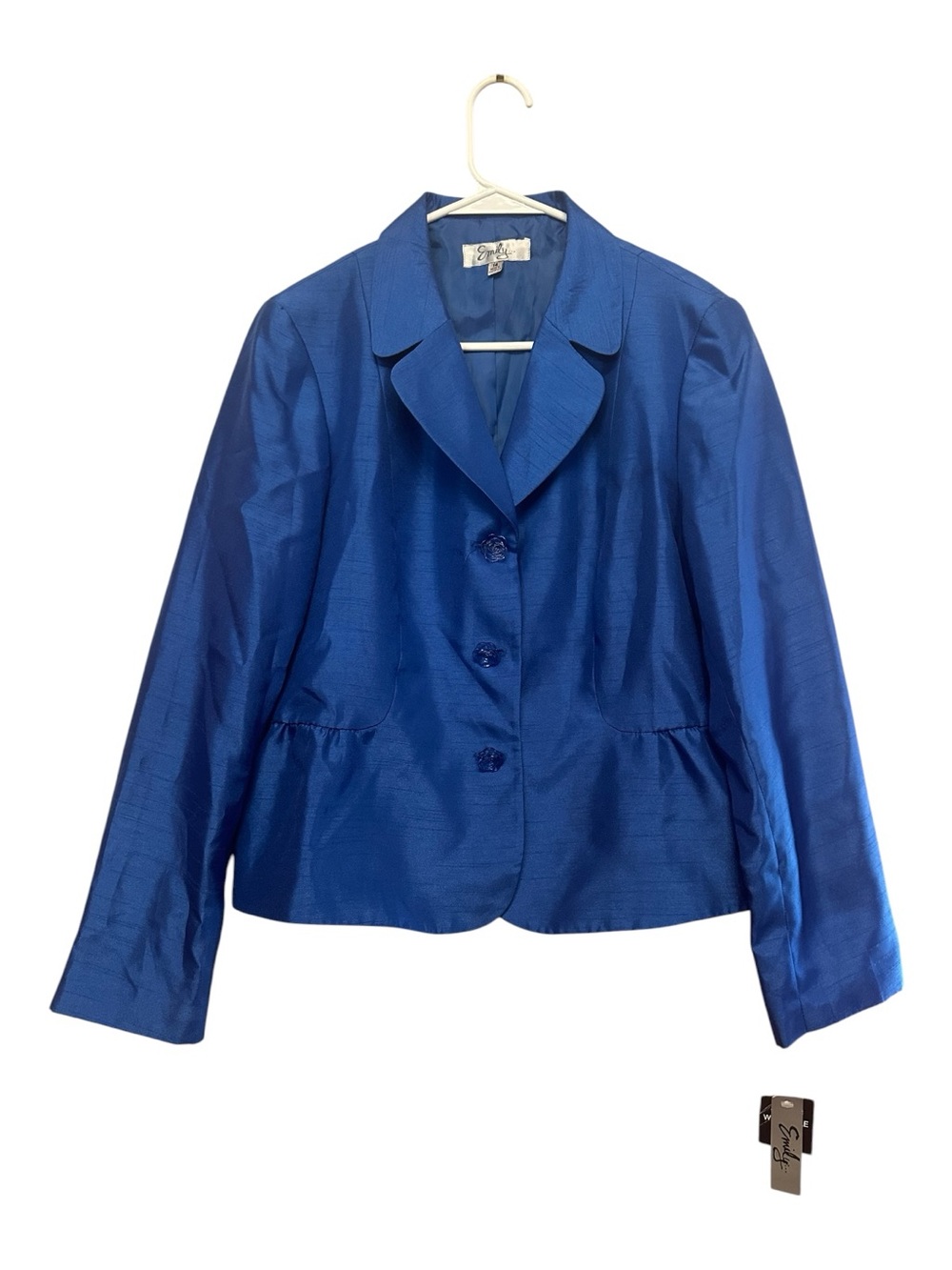 NWT Vintage Y2K Emily Metallic Blue Blazer w/ Flower Buttons Size 14